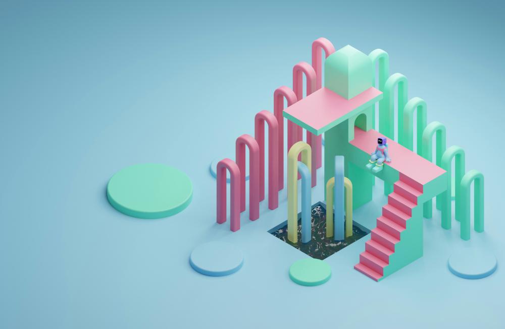 Surreal pastel playground with abstract shapes