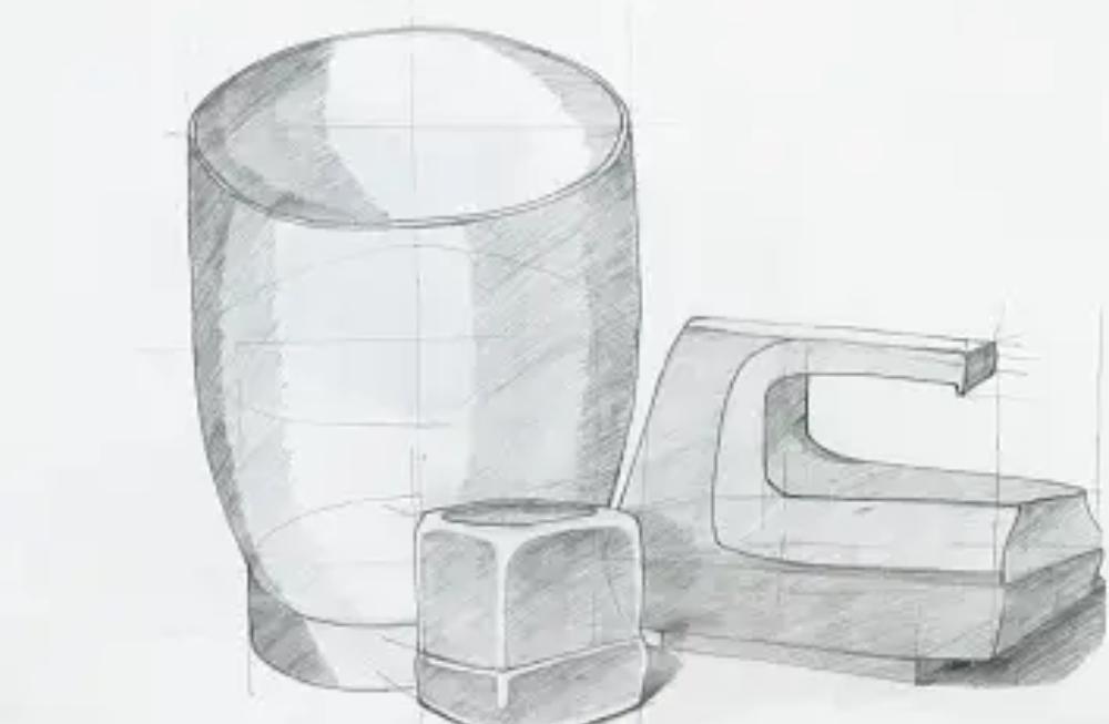 Sketch of a glass and mechanical object.