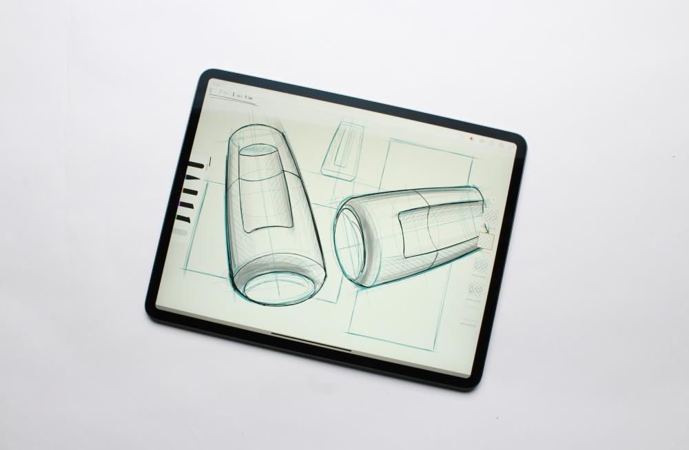 Digital 3D sketches displayed on tablet screen