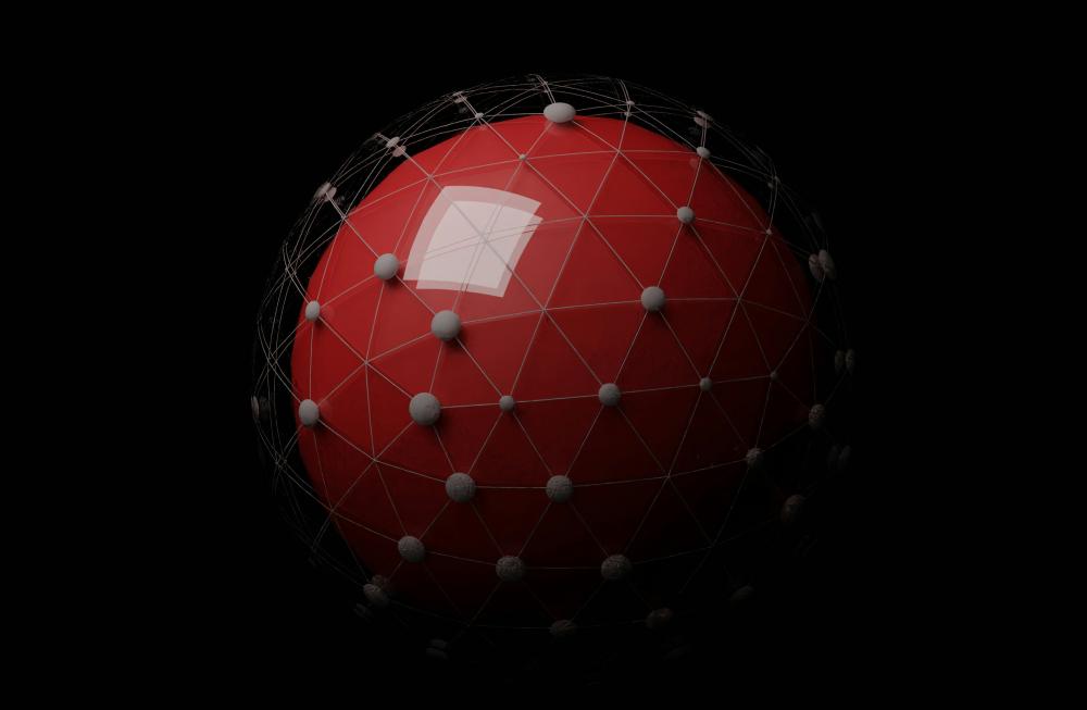 Red sphere with network of connecting lines