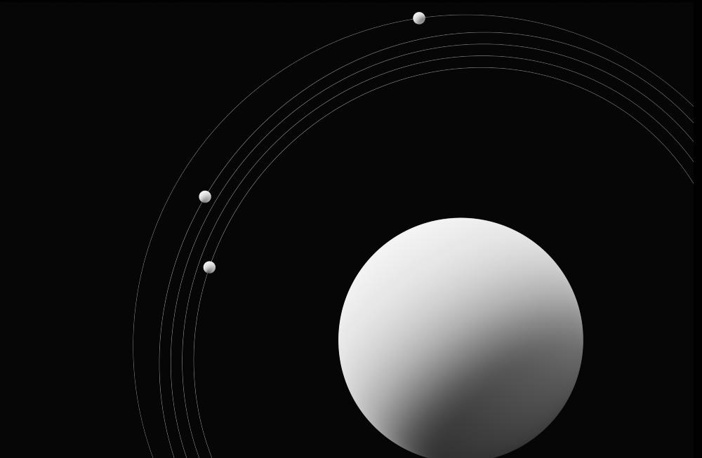 Minimalist black and white planetary system illustration